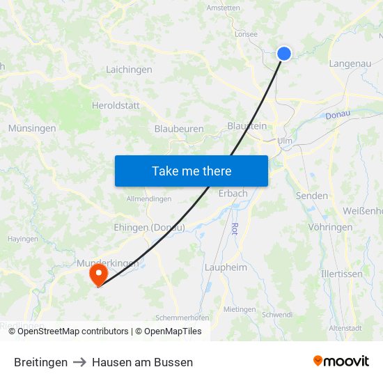 Breitingen to Hausen am Bussen map