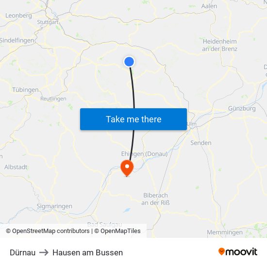 Dürnau to Hausen am Bussen map
