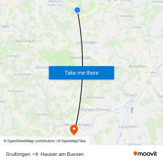 Gruibingen to Hausen am Bussen map