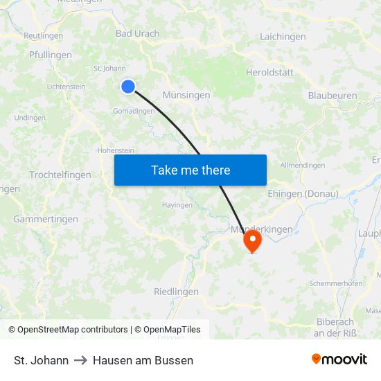 St. Johann to Hausen am Bussen map