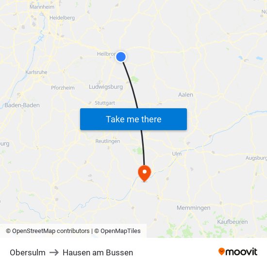 Obersulm to Hausen am Bussen map