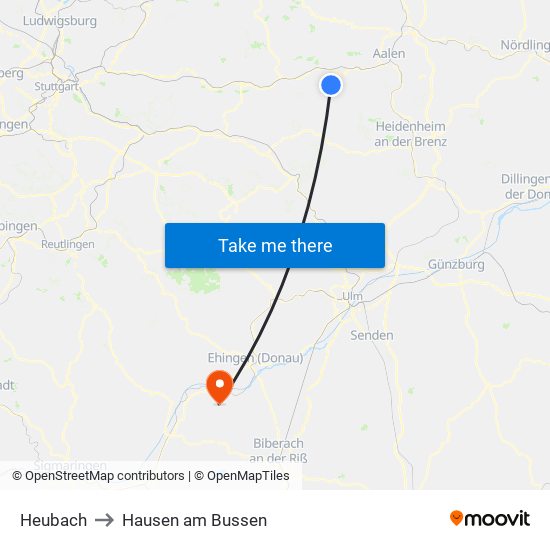 Heubach to Hausen am Bussen map