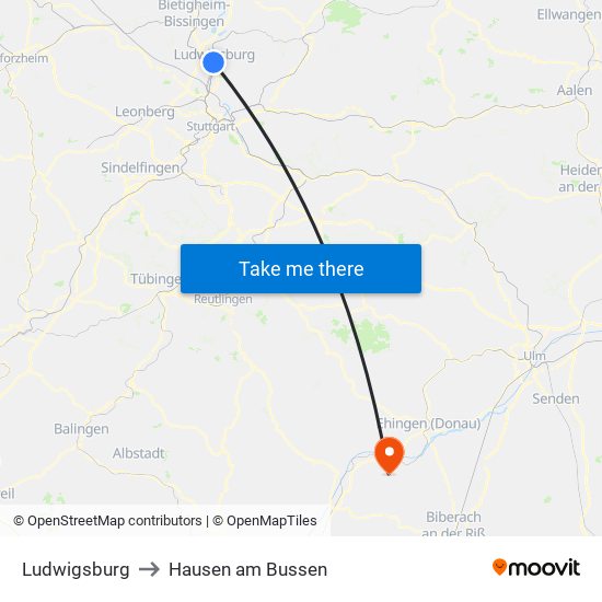 Ludwigsburg to Hausen am Bussen map