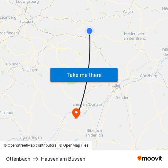 Ottenbach to Hausen am Bussen map