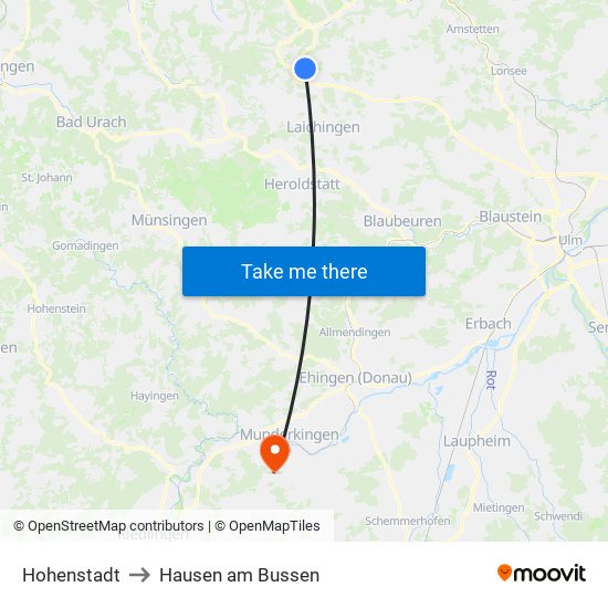 Hohenstadt to Hausen am Bussen map