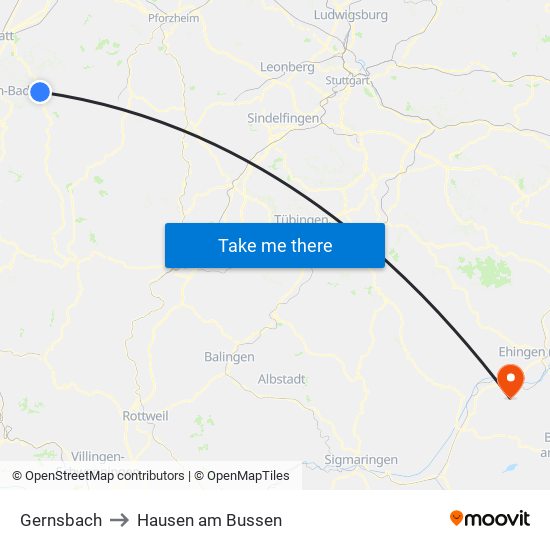 Gernsbach to Hausen am Bussen map