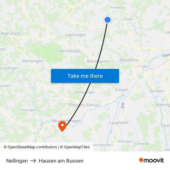 Nellingen to Hausen am Bussen map
