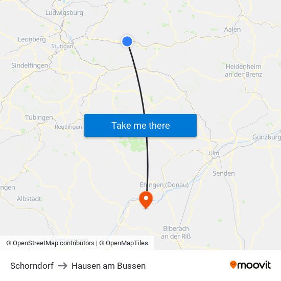 Schorndorf to Hausen am Bussen map