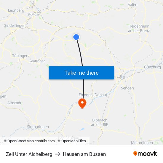 Zell Unter Aichelberg to Hausen am Bussen map