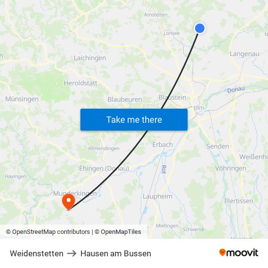 Weidenstetten to Hausen am Bussen map