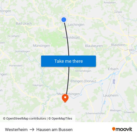 Westerheim to Hausen am Bussen map