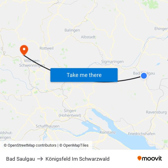 Bad Saulgau to Königsfeld Im Schwarzwald map