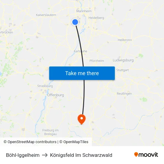 Böhl-Iggelheim to Königsfeld Im Schwarzwald map
