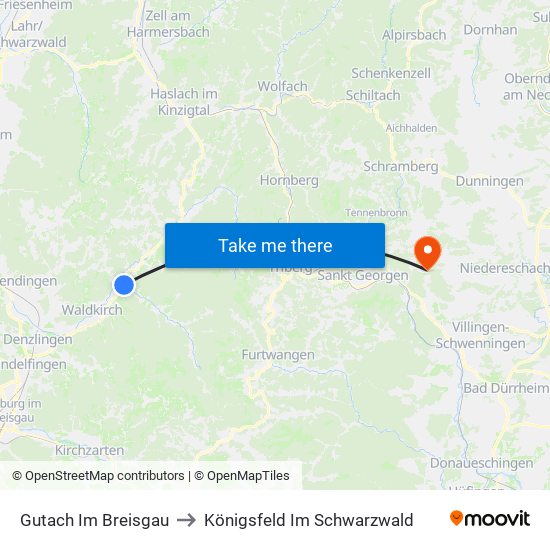 Gutach Im Breisgau to Königsfeld Im Schwarzwald map