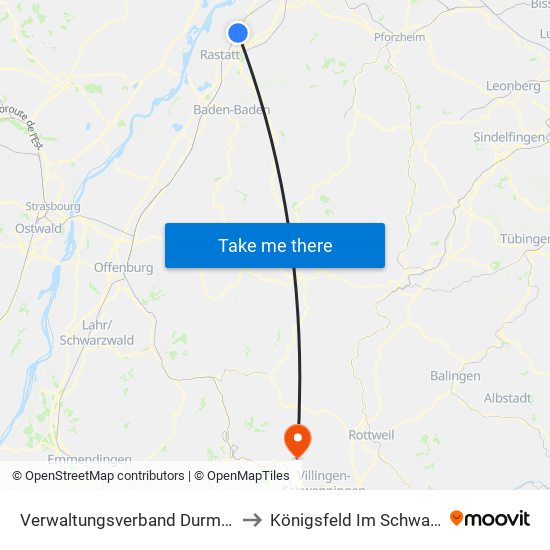 Verwaltungsverband Durmersheim to Königsfeld Im Schwarzwald map