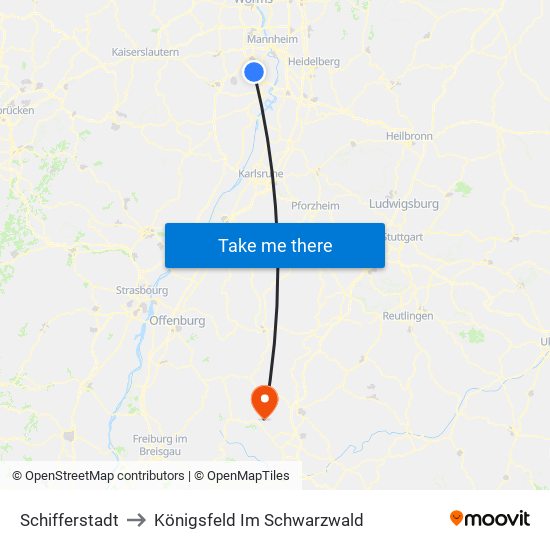 Schifferstadt to Königsfeld Im Schwarzwald map