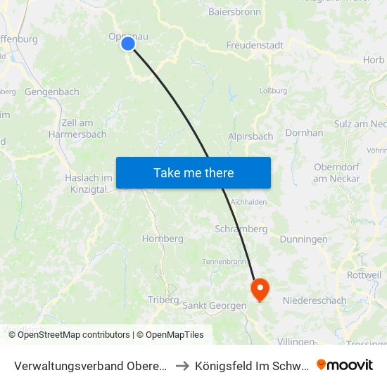 Verwaltungsverband Oberes Renchtal to Königsfeld Im Schwarzwald map