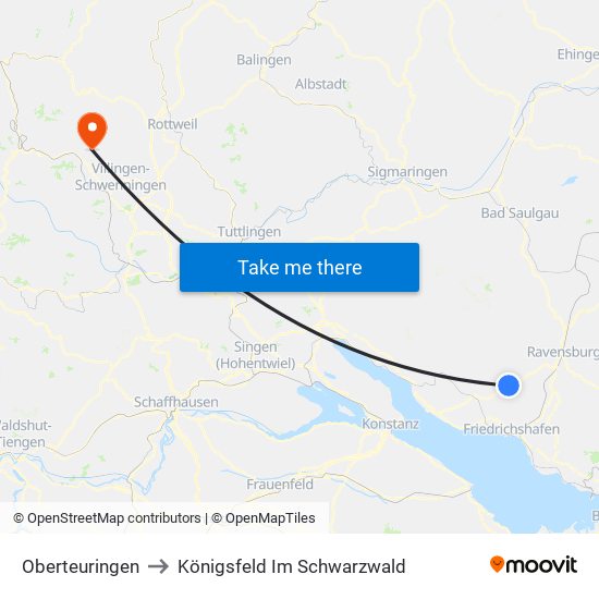 Oberteuringen to Königsfeld Im Schwarzwald map