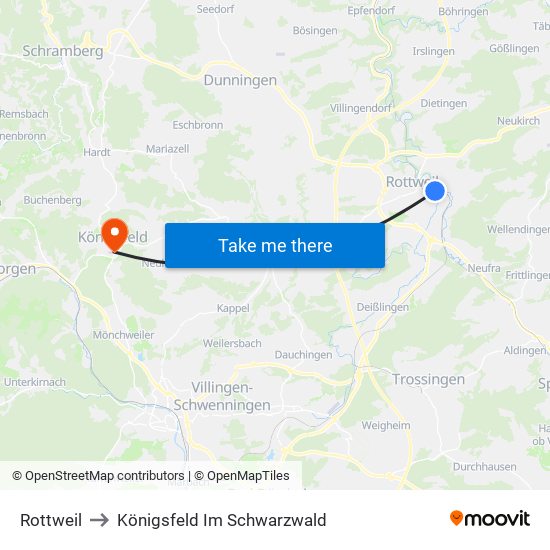 Rottweil to Königsfeld Im Schwarzwald map