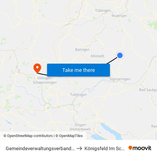 Gemeindeverwaltungsverband Gammertingen to Königsfeld Im Schwarzwald map