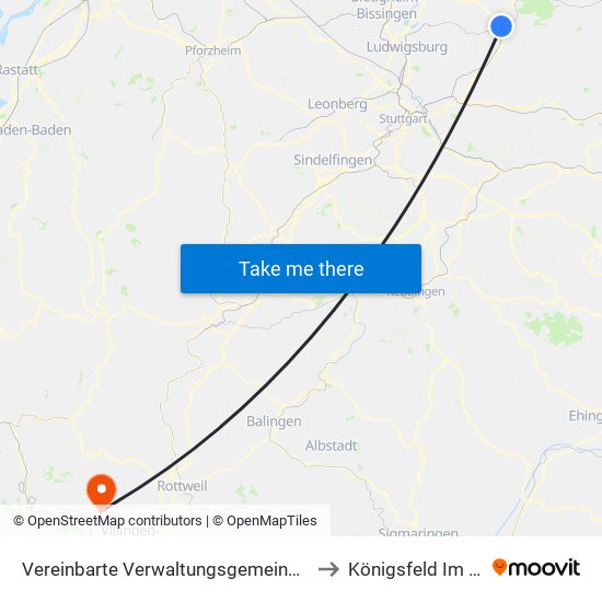 Vereinbarte Verwaltungsgemeinschaft Der Stadt Backnang to Königsfeld Im Schwarzwald map