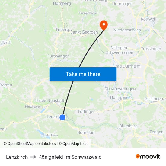 Lenzkirch to Königsfeld Im Schwarzwald map