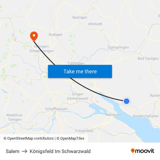 Salem to Königsfeld Im Schwarzwald map