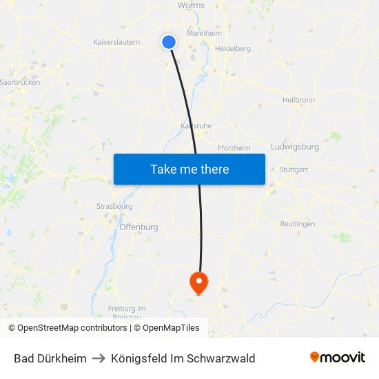 Bad Dürkheim to Königsfeld Im Schwarzwald map