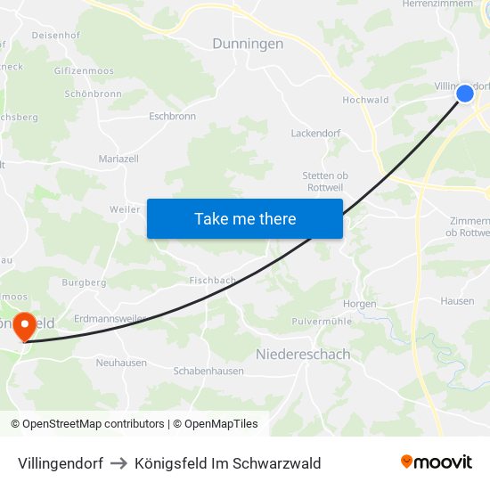 Villingendorf to Königsfeld Im Schwarzwald map