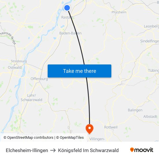 Elchesheim-Illingen to Königsfeld Im Schwarzwald map