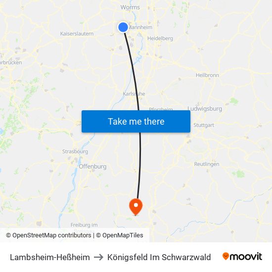 Lambsheim-Heßheim to Königsfeld Im Schwarzwald map