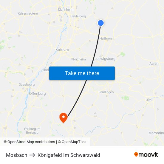 Mosbach to Königsfeld Im Schwarzwald map