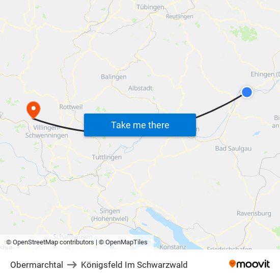 Obermarchtal to Königsfeld Im Schwarzwald map