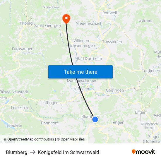 Blumberg to Königsfeld Im Schwarzwald map