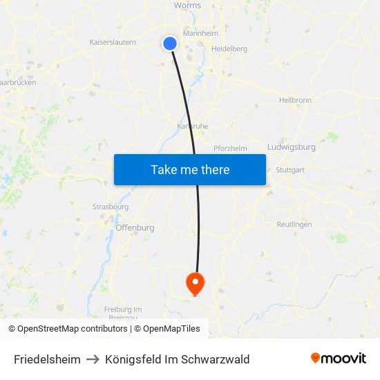 Friedelsheim to Königsfeld Im Schwarzwald map