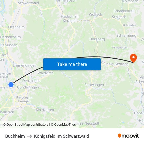Buchheim to Königsfeld Im Schwarzwald map