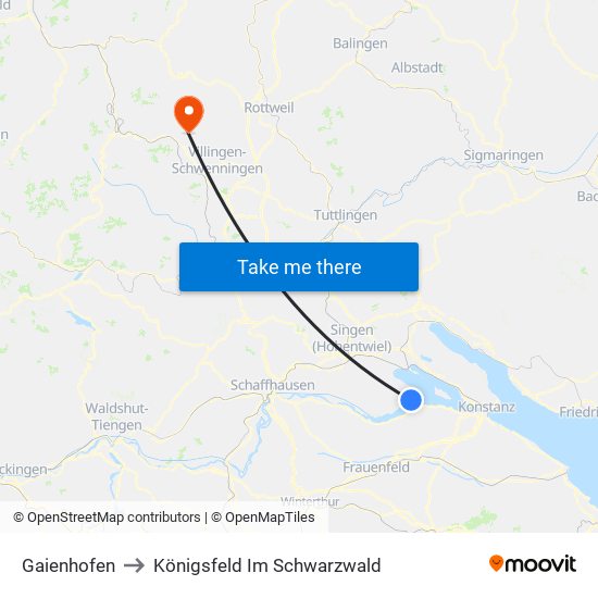 Gaienhofen to Königsfeld Im Schwarzwald map