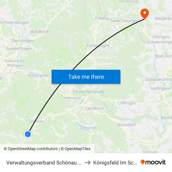 Verwaltungsverband Schönau Im Schwarzwald to Königsfeld Im Schwarzwald map