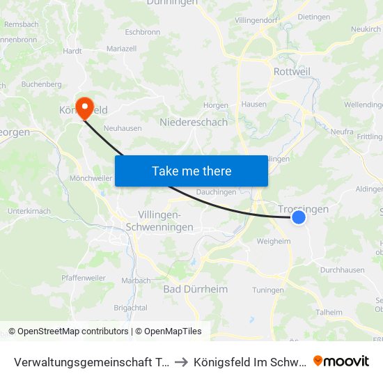 Verwaltungsgemeinschaft Trossingen to Königsfeld Im Schwarzwald map