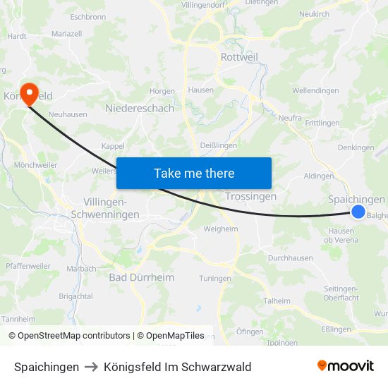 Spaichingen to Königsfeld Im Schwarzwald map