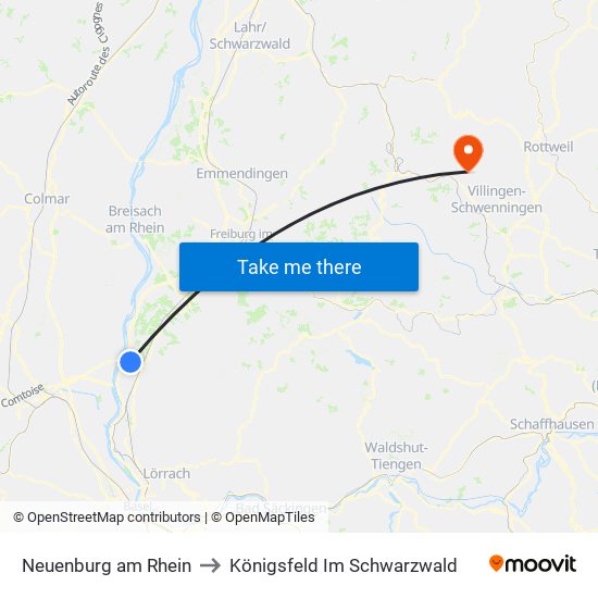 Neuenburg am Rhein to Königsfeld Im Schwarzwald map