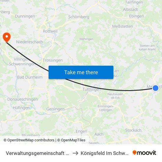 Verwaltungsgemeinschaft Meßkirch to Königsfeld Im Schwarzwald map