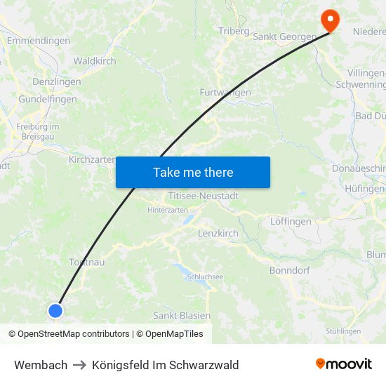 Wembach to Königsfeld Im Schwarzwald map