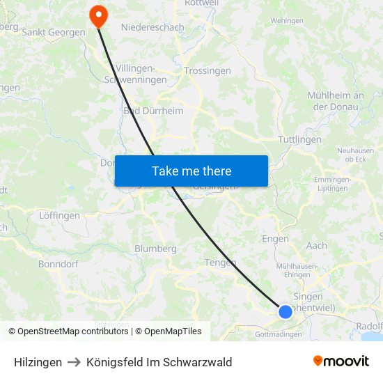 Hilzingen to Königsfeld Im Schwarzwald map