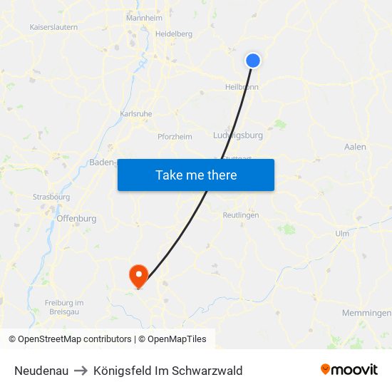 Neudenau to Königsfeld Im Schwarzwald map