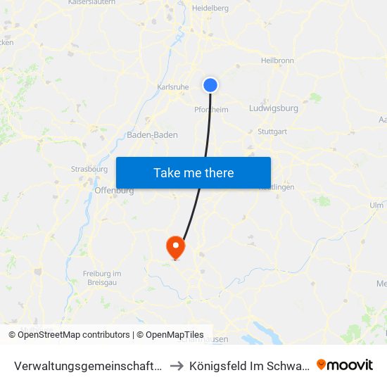 Verwaltungsgemeinschaft Bretten to Königsfeld Im Schwarzwald map