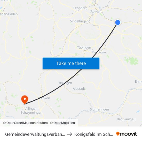 Gemeindeverwaltungsverband Plochingen to Königsfeld Im Schwarzwald map