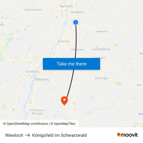 Wiesloch to Königsfeld Im Schwarzwald map