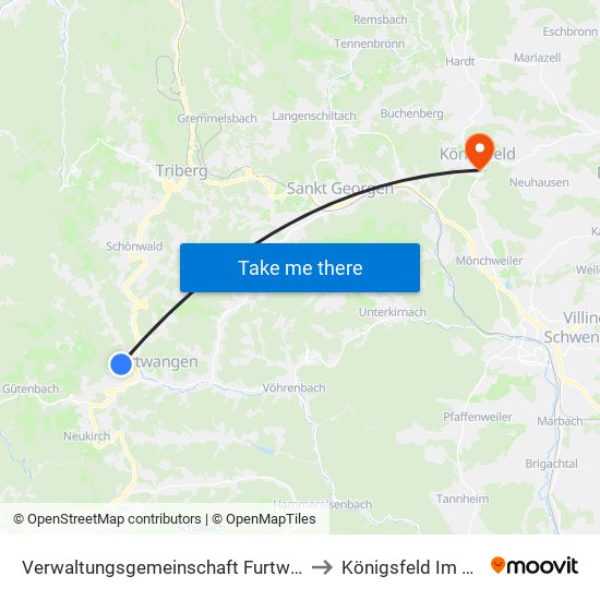 Verwaltungsgemeinschaft Furtwangen Im Schwarzwald to Königsfeld Im Schwarzwald map