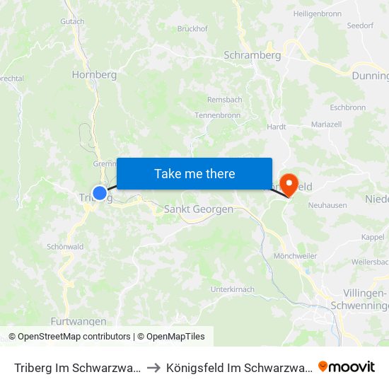 Triberg Im Schwarzwald to Königsfeld Im Schwarzwald map